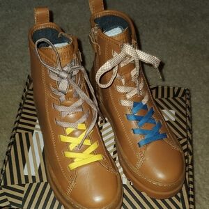 Camper Kids Brown Boots with Yellow and Blue Laces